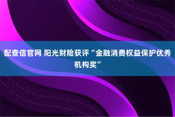 配查信官网 阳光财险获评“金融消费权益保护优秀机构奖”