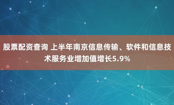 股票配资查询 上半年南京信息传输、软件和信息技术服务业增加值增长5.9%